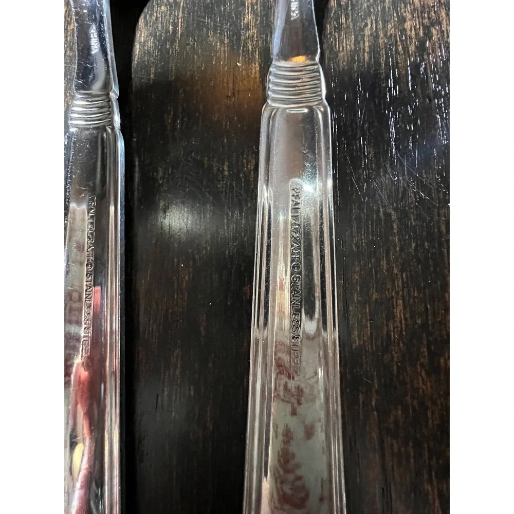 Pfaltzgraff Stainless Steel Serving Set Slotted Spoon & Cold Meat Fork Ribbed